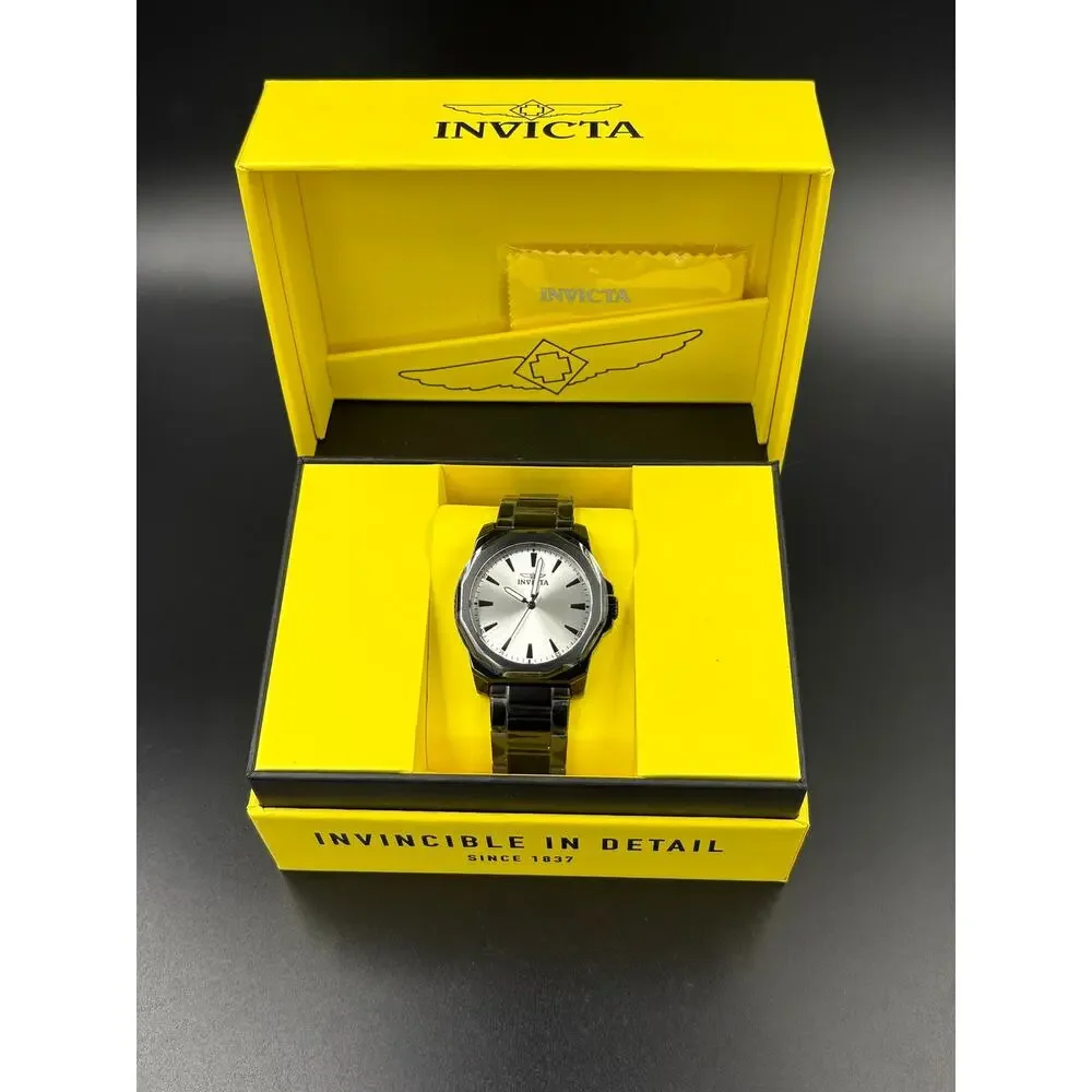 Invicta Speedway Men’s Watch 42mm Black Band Silver Brass Dial New in Box
